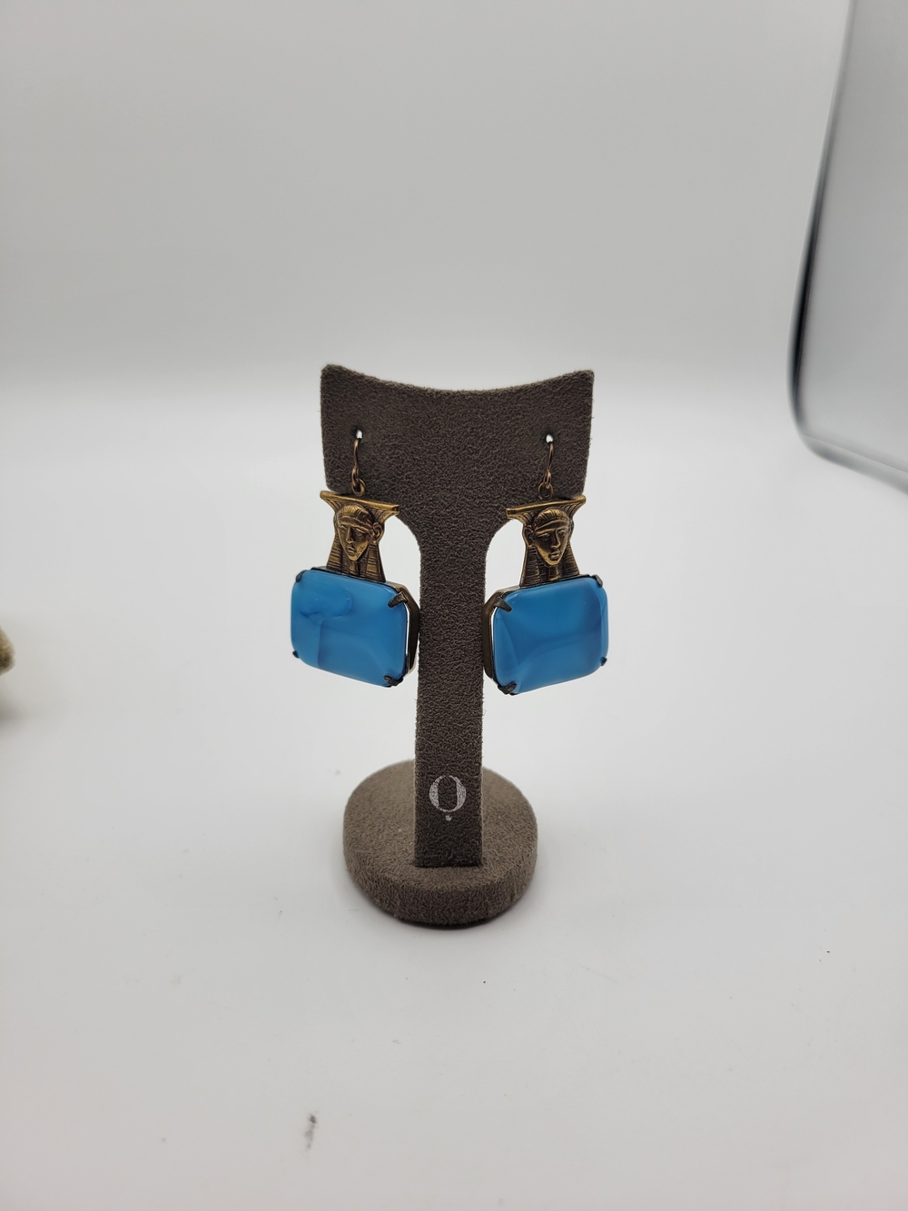 Vintage Signed Sadie Green Egyptian Tutankhamun Pharaoh Blue Earrings